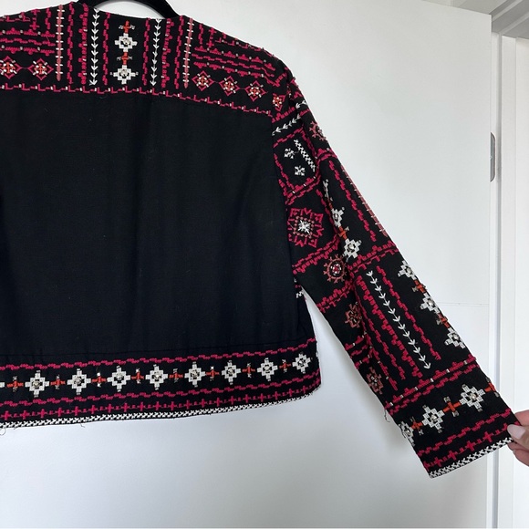 ZARA Ethnic Boho Embroidered Jacket Red Black Beaded Embellished Medium - Picture 11 of 16